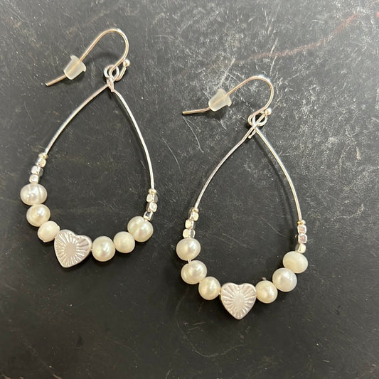 Pearls & Heart Hoop Earrings