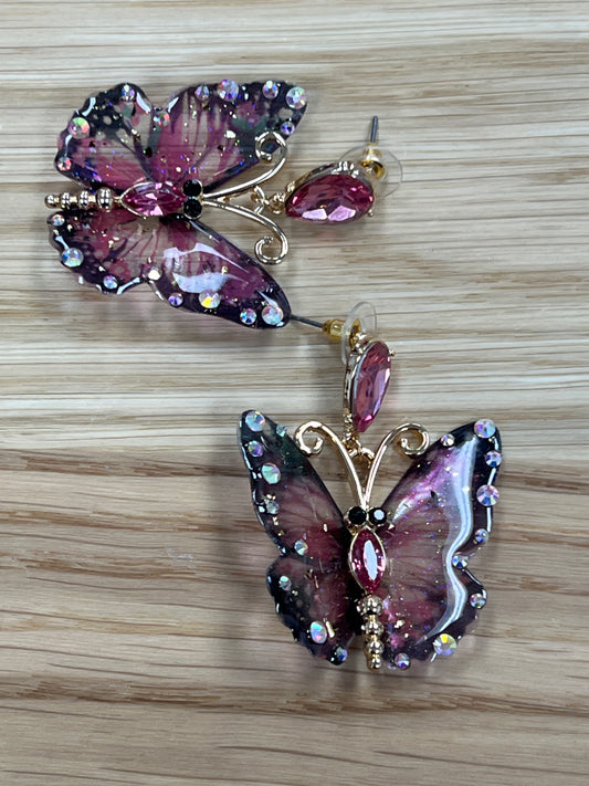 Purple Jeweled Butterfly Earrings