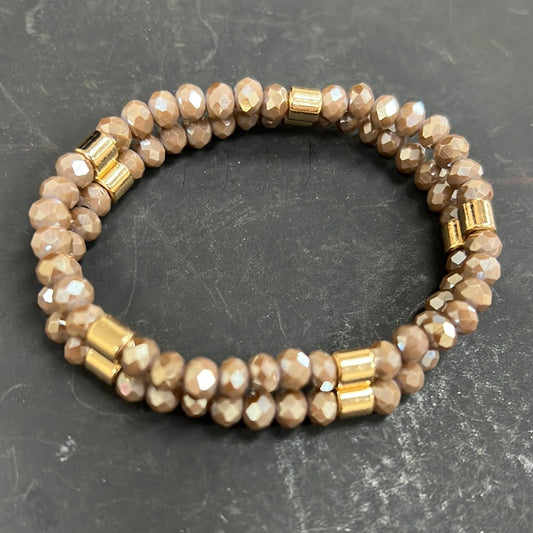 Gold With Brown Bead Stretch Bracelet