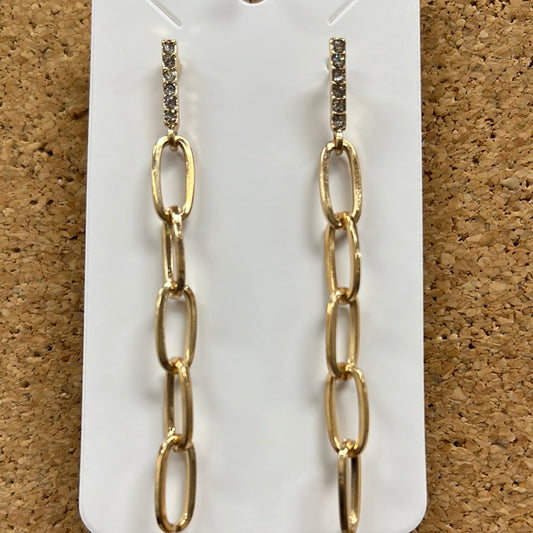 Rhinestone With Gold Chain Dangle Earrings