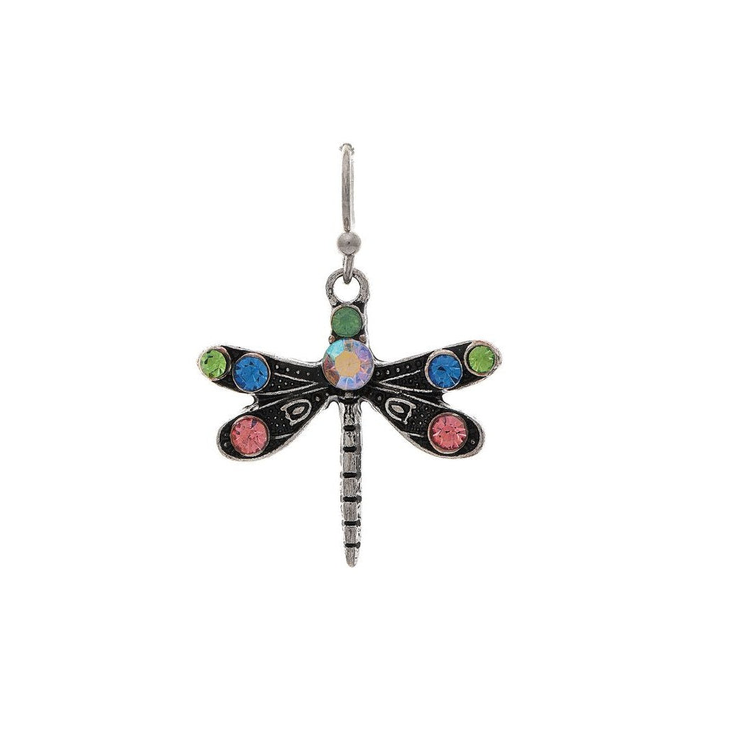 Silver Multicolor Crystal Dragonfly Earrings