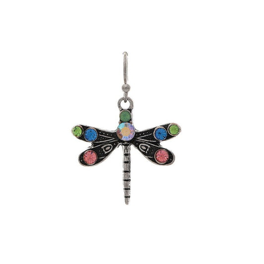 Silver Multicolor Crystal Dragonfly Earrings