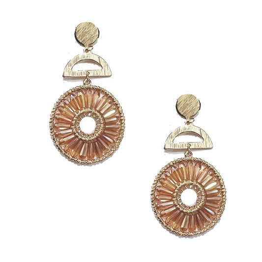 Champagne Beaded Circle Dangle Earrings