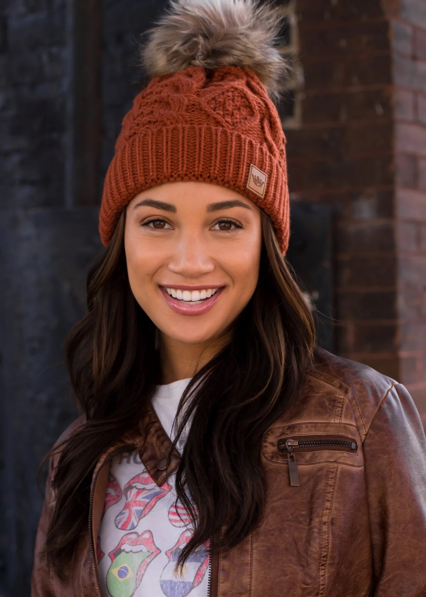 Cable Knit Hat - Rust