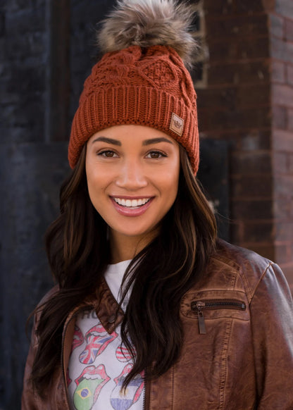 Cable Knit Hat - Rust