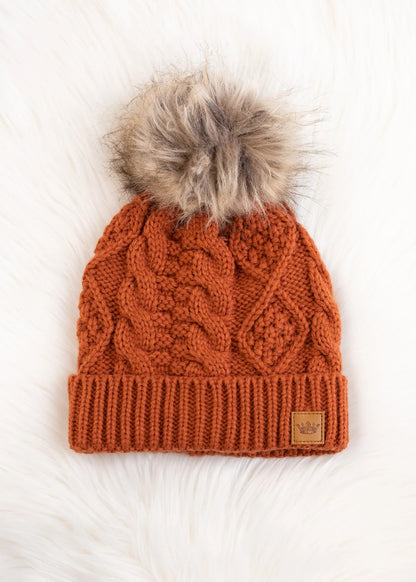 Cable Knit Hat - Rust