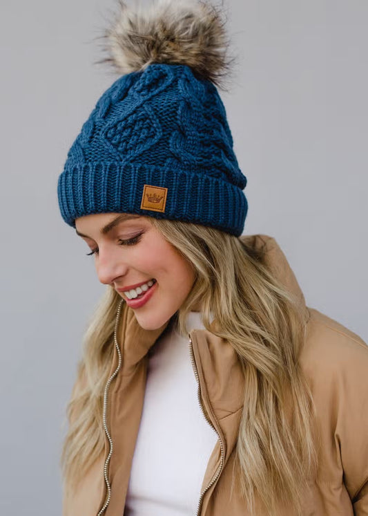 Cable Knit Hat - Steel Blue