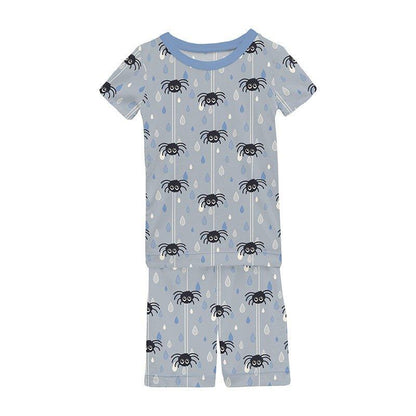 Boy's Short Sleeve Pajama Set with Shorts - Pearl Blue Itsy Bitsy Spider