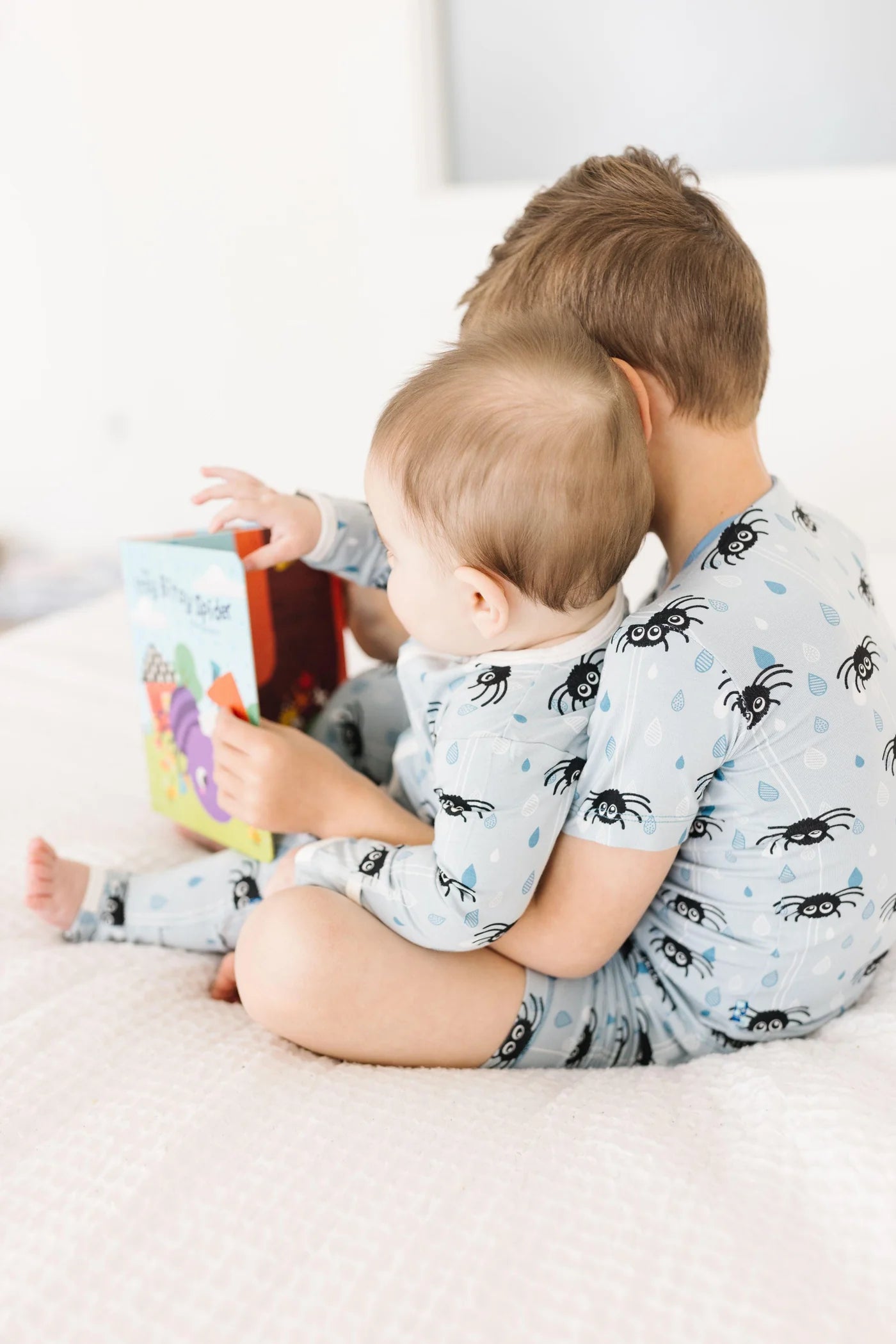 Boy's Short Sleeve Pajama Set with Shorts - Pearl Blue Itsy Bitsy Spider