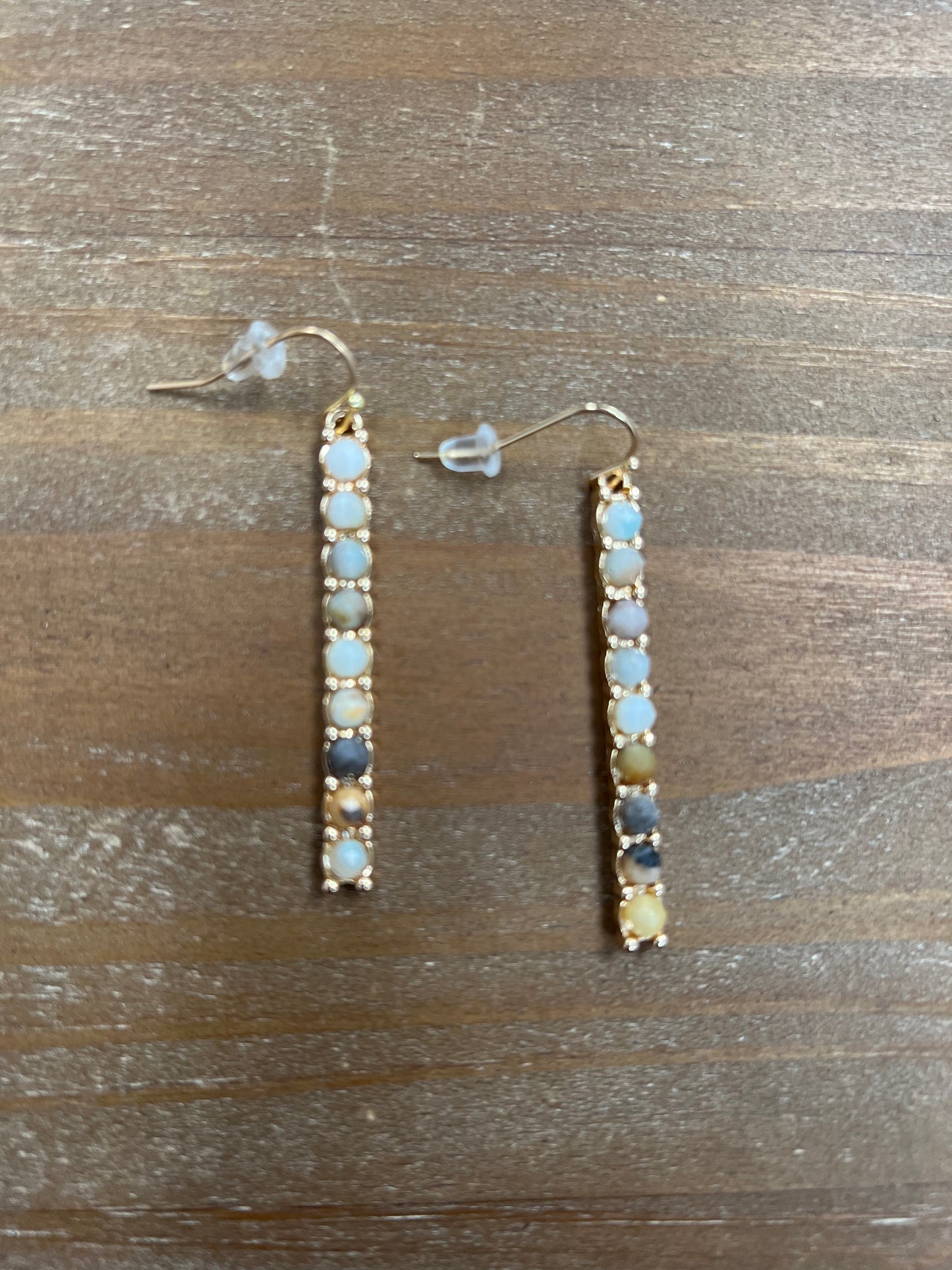 Amazonite Bead Bar Semi Precious Earrings