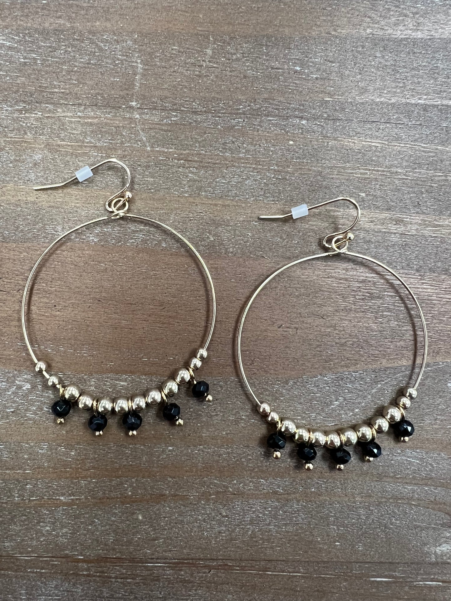 Black Bead Dangle Hoop Earrings