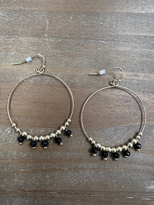 Black Bead Dangle Hoop Earrings