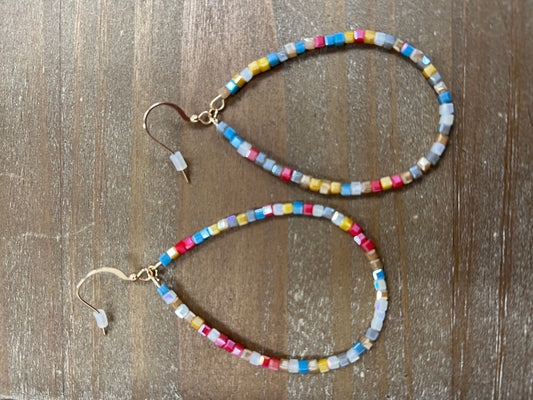 Multicolored Square Bead Hoop Earrings