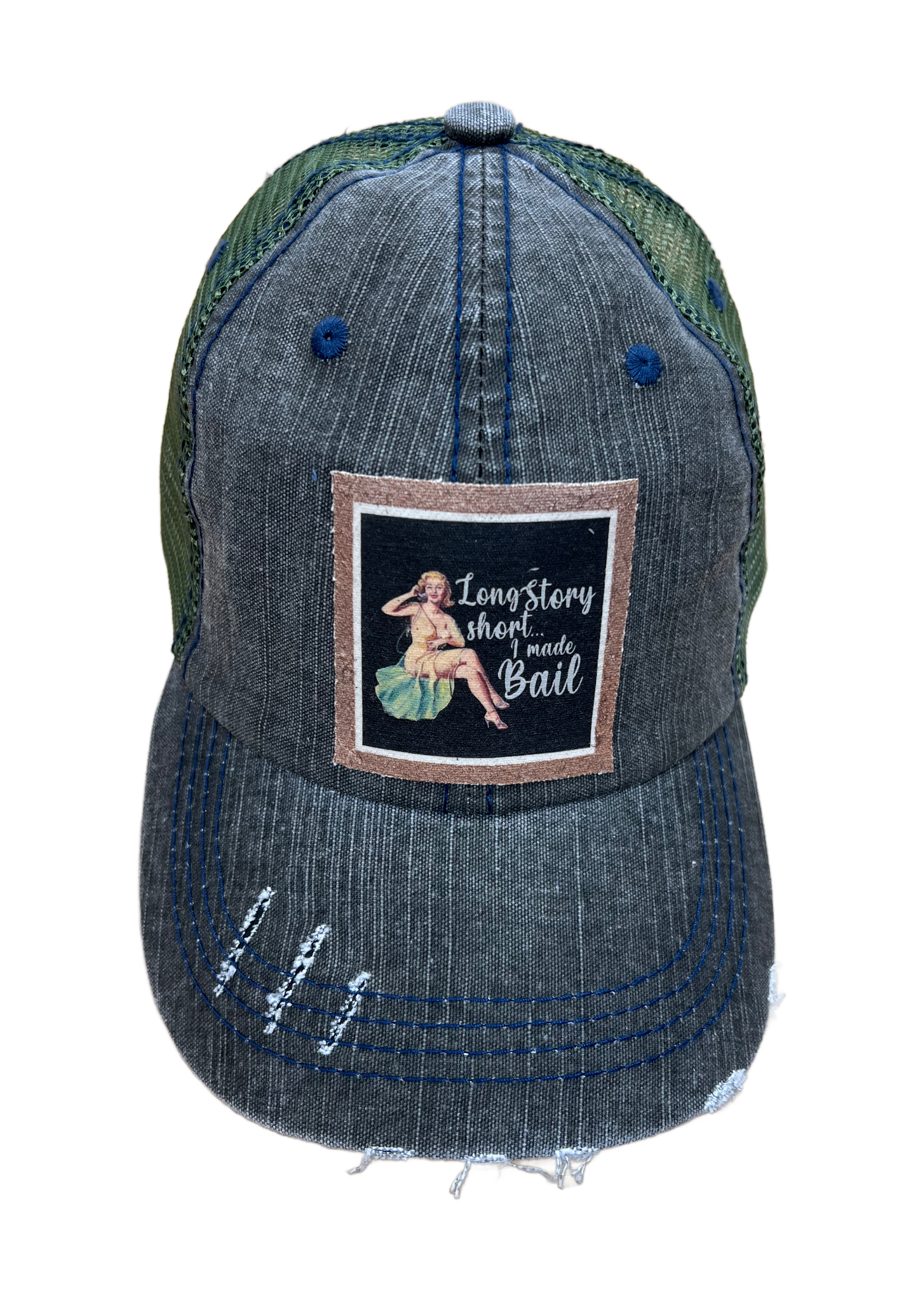 Long Story Short Distressed Trucker Hat