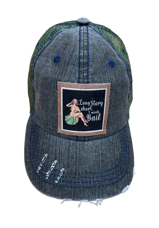 Long Story Short Distressed Trucker Hat