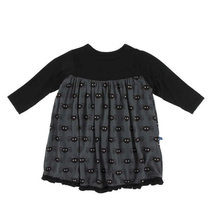 Girls Classic Long Sleeve Dress - Stone Spiders