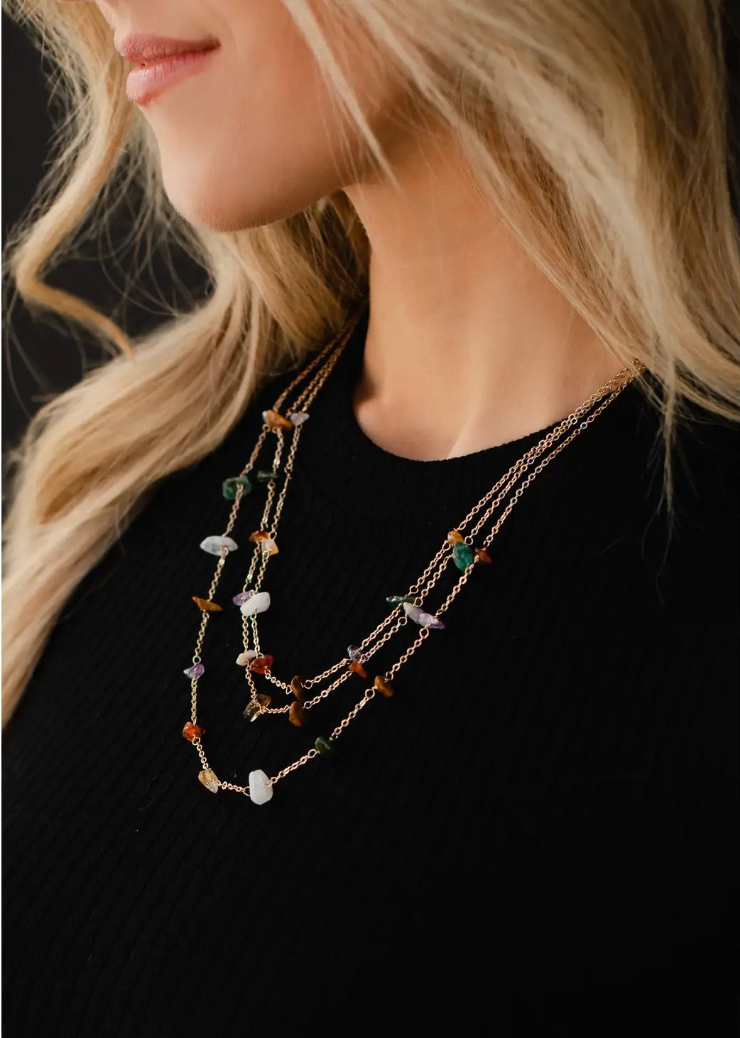 Multi-Colored Stone Layered Necklace