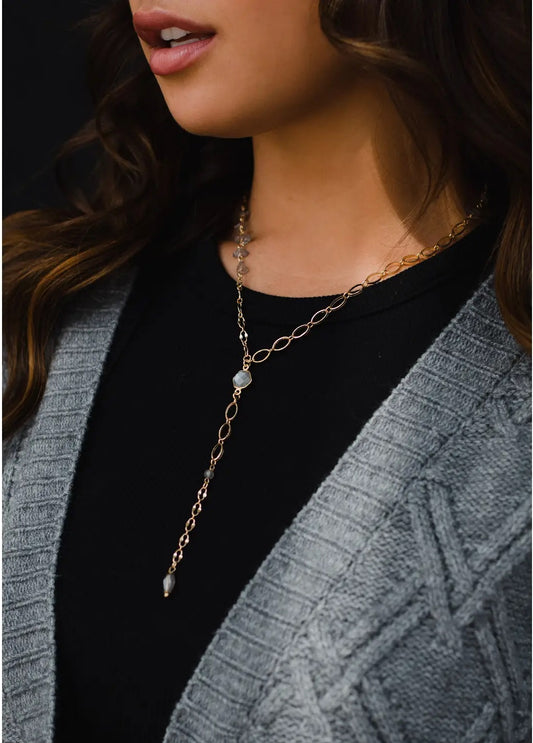 Gold & Gray Lariat Necklace