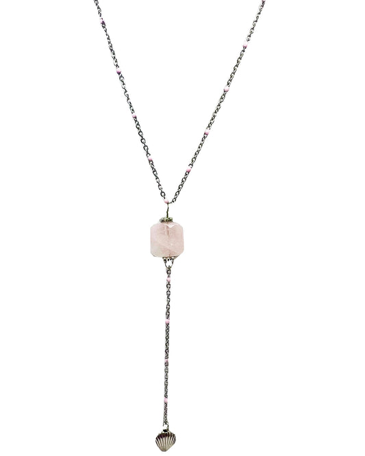 Rose Quartz Stone With Mini Shell Pendant