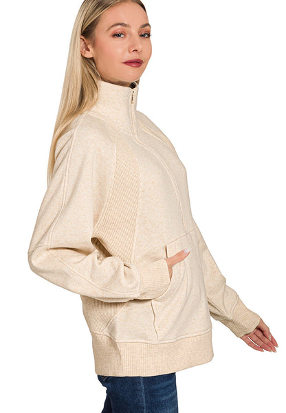 Heather Beige Half Zip Pullover