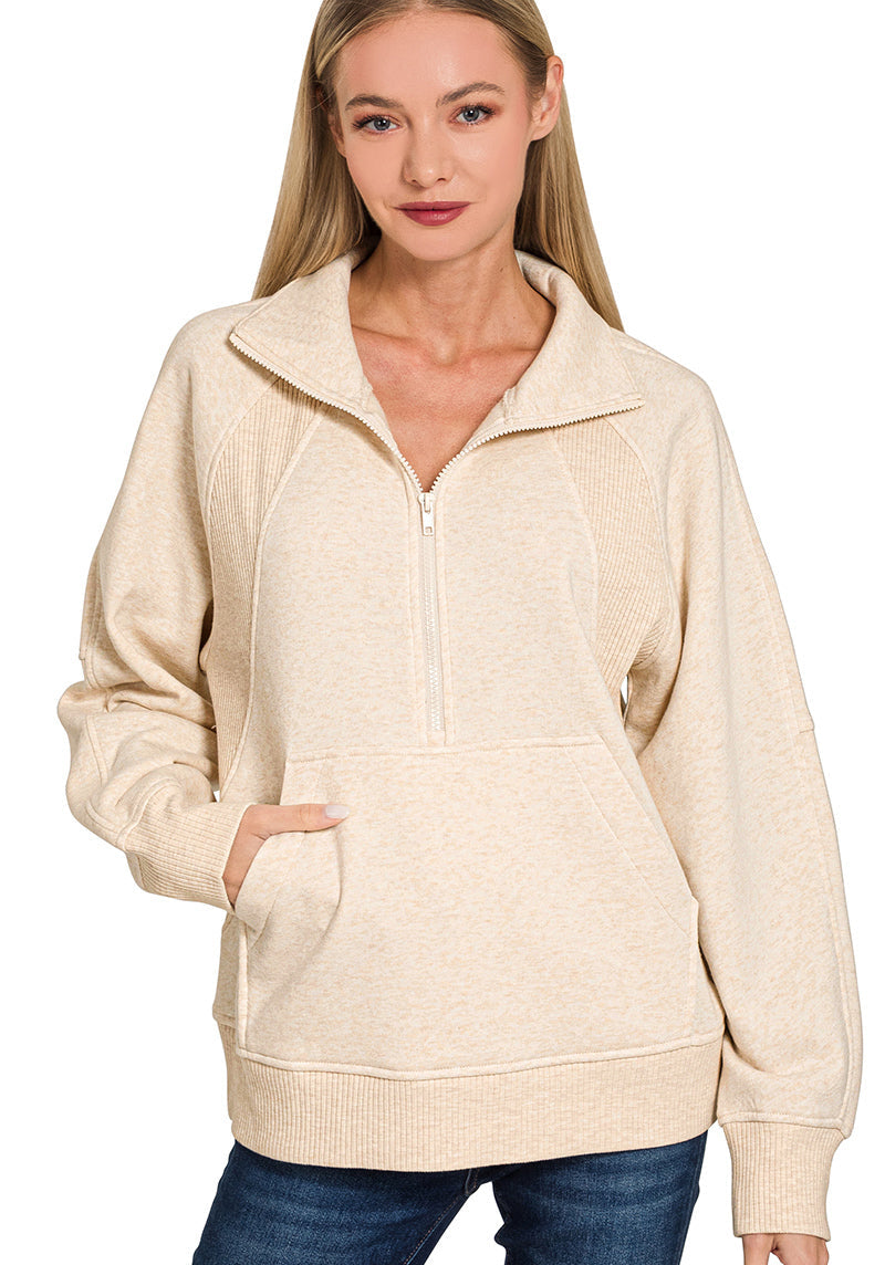 Heather Beige Half Zip Pullover