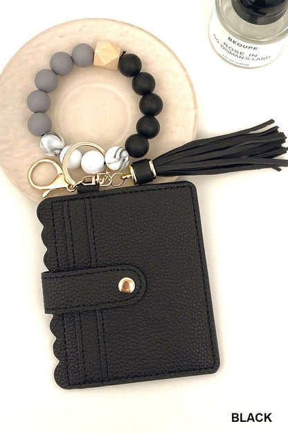 Silicone Beaded Keychain Card Holder Wristlet