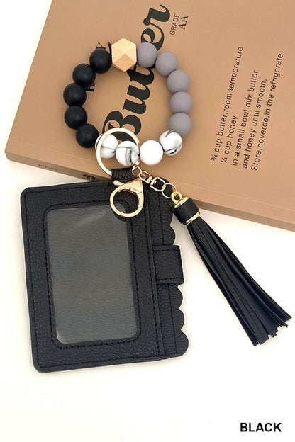 Silicone Beaded Keychain Card Holder Wristlet