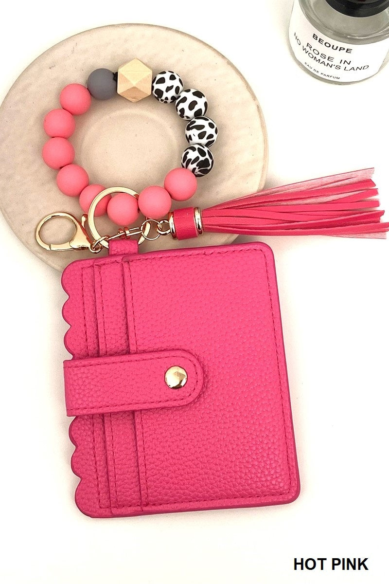 Silicone Beaded Keychain Card Holder Wristlet