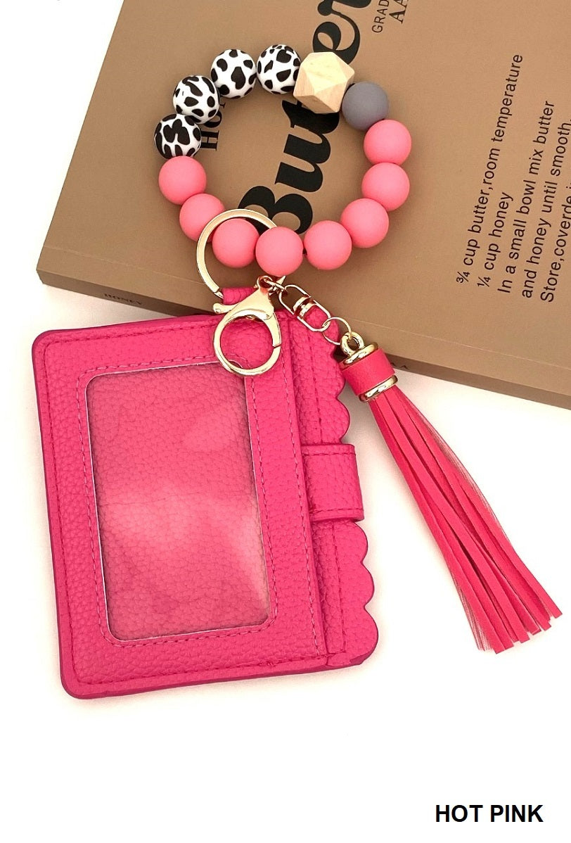 Silicone Beaded Keychain Card Holder Wristlet