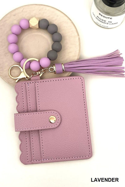 Silicone Beaded Keychain Card Holder Wristlet