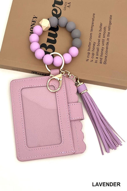 Silicone Beaded Keychain Card Holder Wristlet