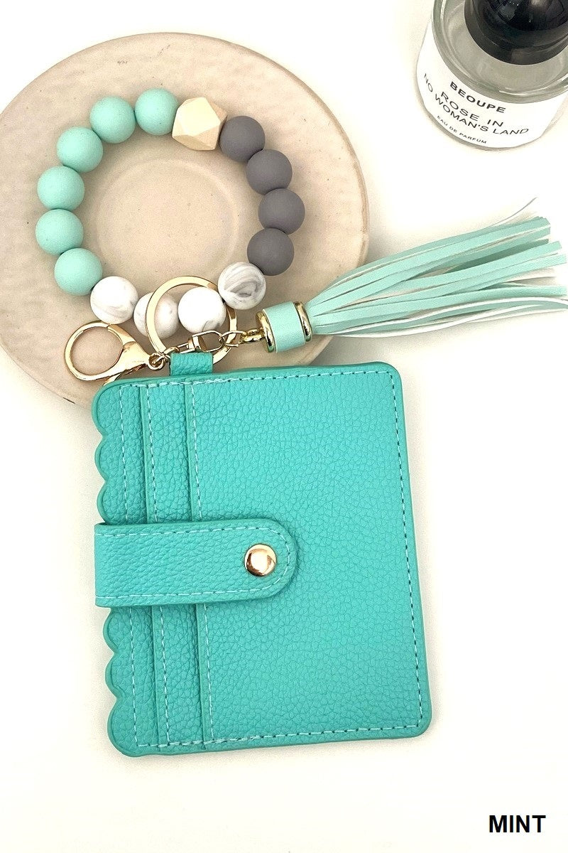 Silicone Beaded Keychain Card Holder Wristlet