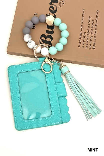 Silicone Beaded Keychain Card Holder Wristlet