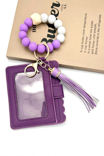 Silicone Beaded Keychain Card Holder Wristlet