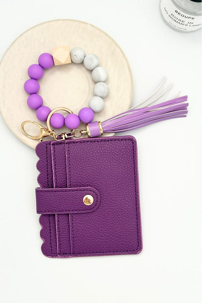 Silicone Beaded Keychain Card Holder Wristlet