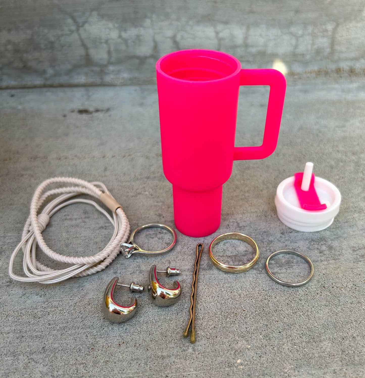 Plastic Tumbler Keychain with Removable Lid : Hot Pink