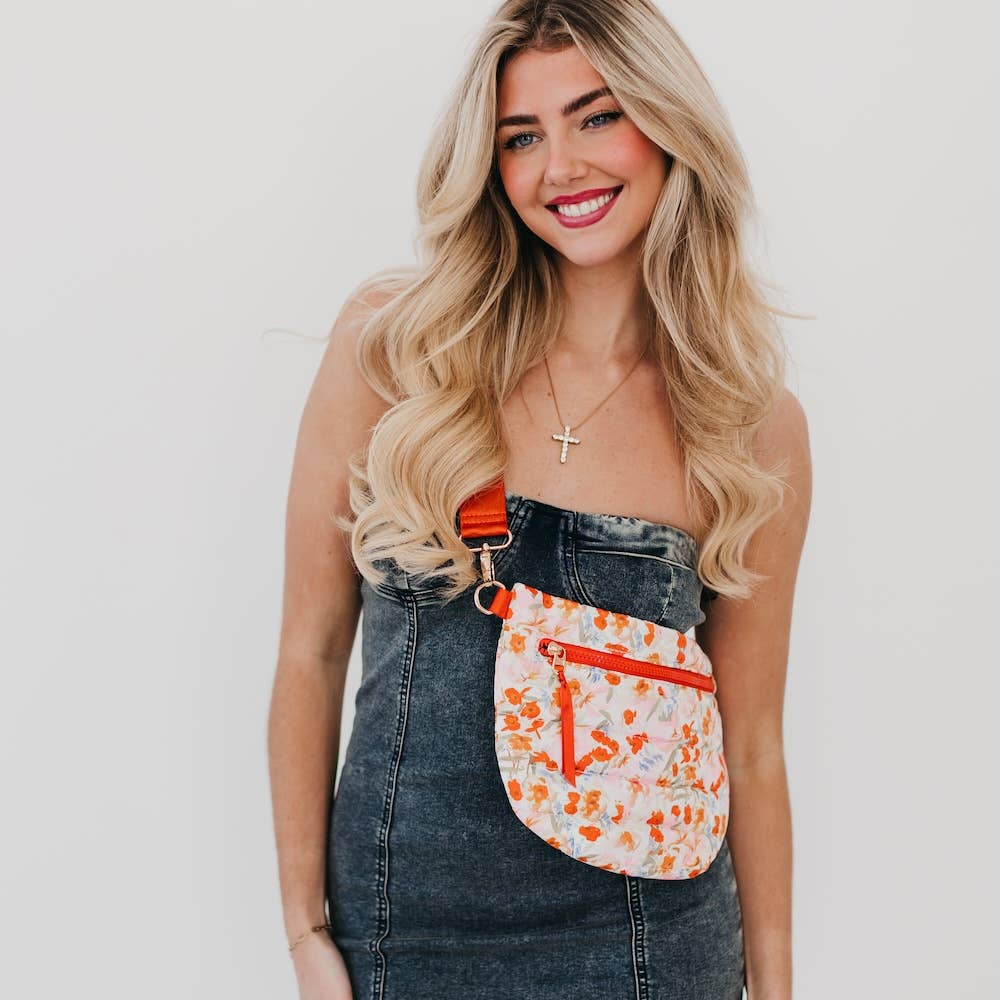 Jolie Puffer Belt Bag - Orange Floral