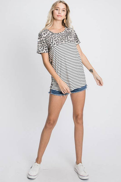 Leopard Print And Stripes Top