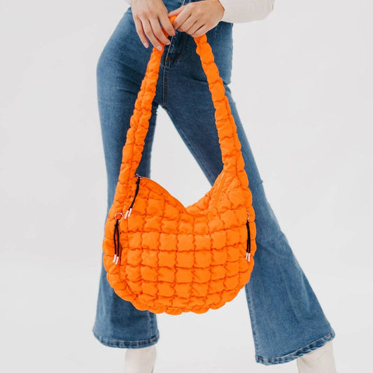 Carmen Quilted Hobo Tote Bag - Orange