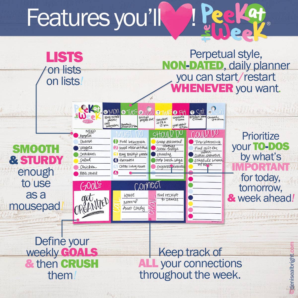 Peek at the Week® Weekly Planner Pad - Preppy 'n' Pink