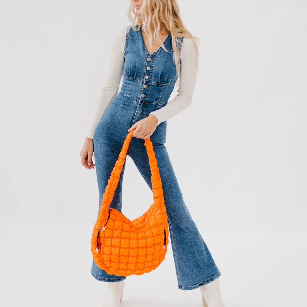 Carmen Quilted Hobo Tote Bag - Orange