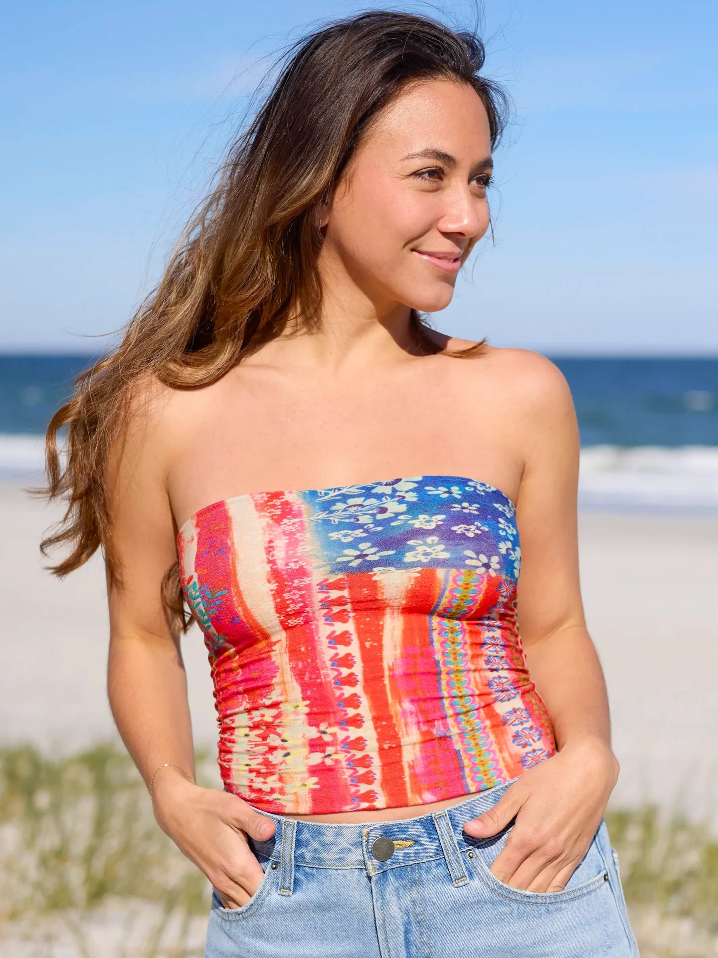 Full Boho Bandeau Headband - Cream American Flag