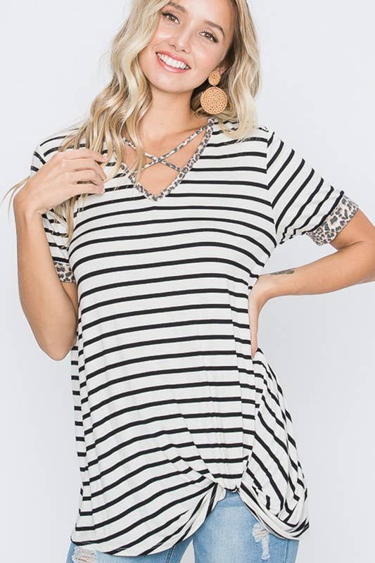Stripe Top With Animal Print