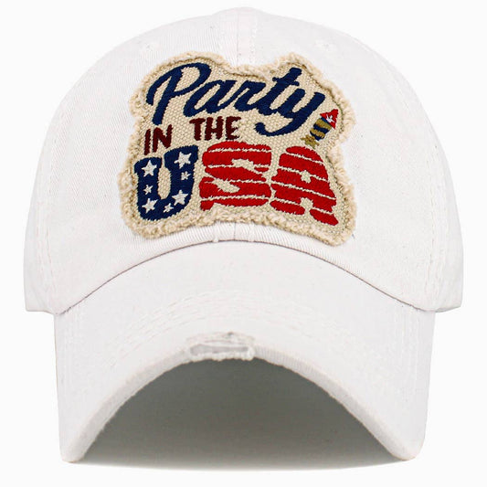 Party in the USA Washed Vintage Ball Cap - White