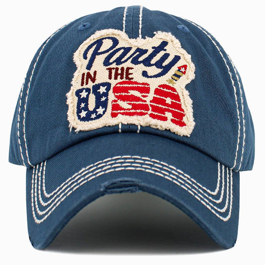 Party in the USA Washed Vintage Ball Cap￼- Navy