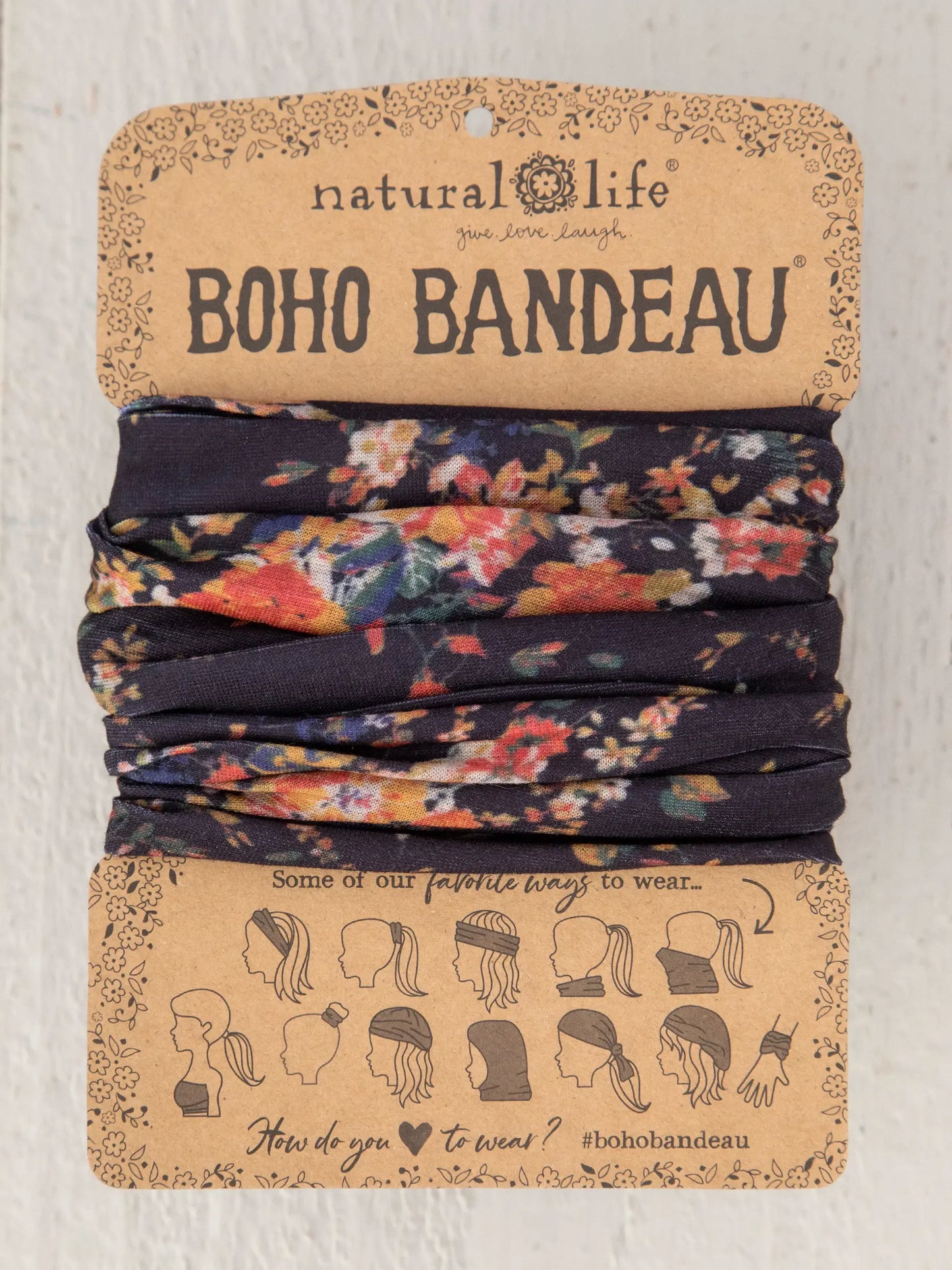 Natural Life Full Boho Bandeau Headband - Black Red Bouquets