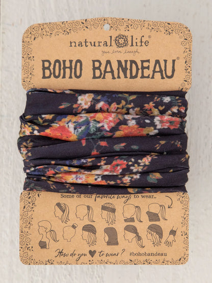 Natural Life Full Boho Bandeau Headband - Black Red Bouquets