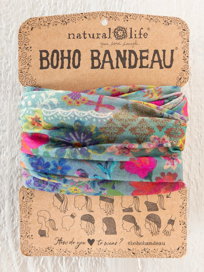 Natural Life Full Boho Bandeau Headband - Blue Garden Patchwork