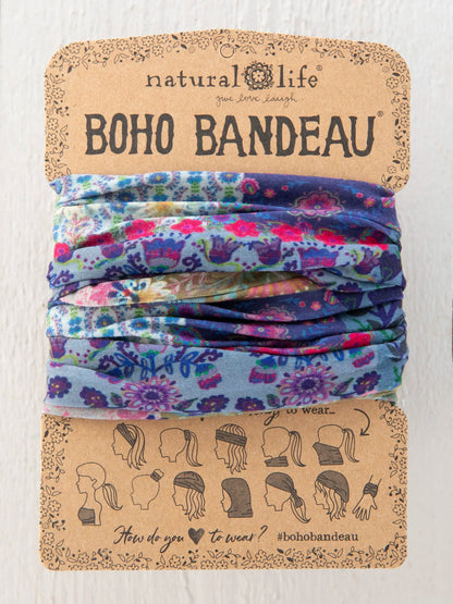 Natural Life Full Boho Bandeau Headband - Blue Patchwork