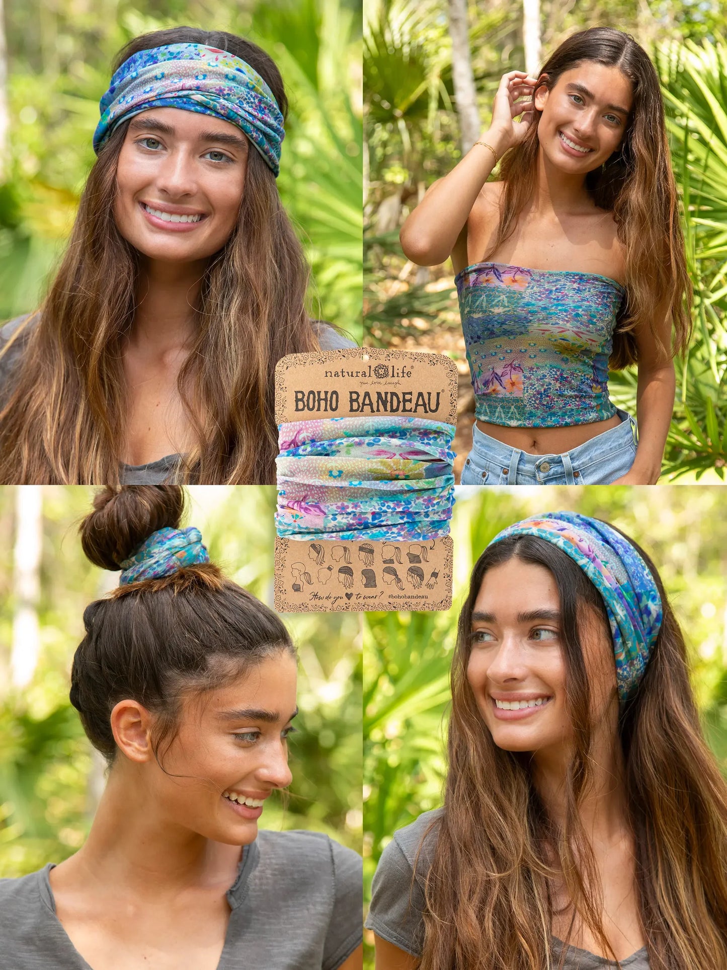 Natural Life Full Boho Bandeau Headband - Blue Watercolor Patchwork